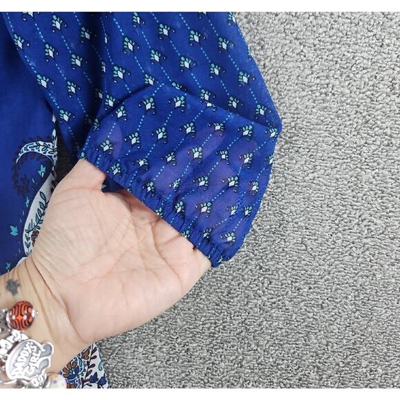 Ally B Blue Boho Paisley Print Dress Women’s Size 14 3/4 Sleeve Lined Shift Chic - Picture 10 of 10